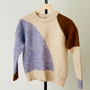 Madewell Cedarbrook: Colorblock Crewneck Sweater in Cream, Lavender & Brown
